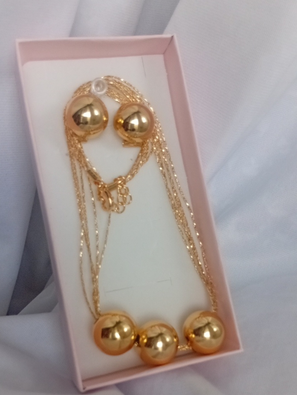 Titanuim Gold Ball Pendant Necklace and Earrings Set - Unbranded